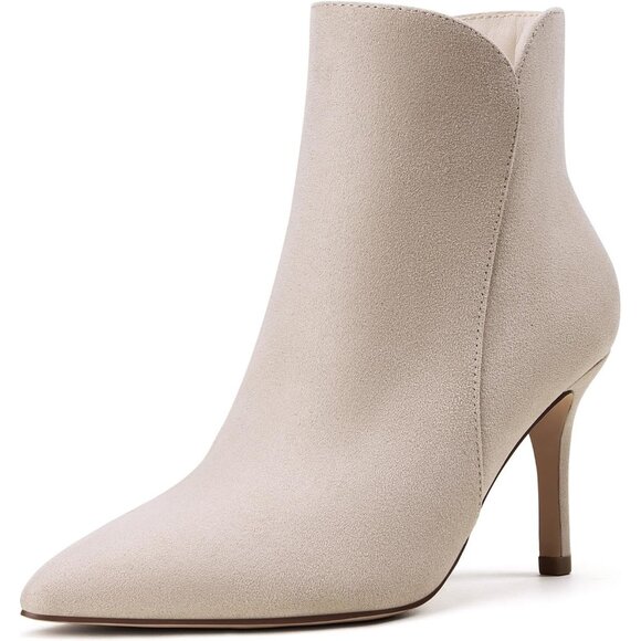 ⚡Women's Beige Chic Heeled Ankle Boots Sexy Pointed Toe 3 Inch High Heel Fashion - Picture 4 of 9